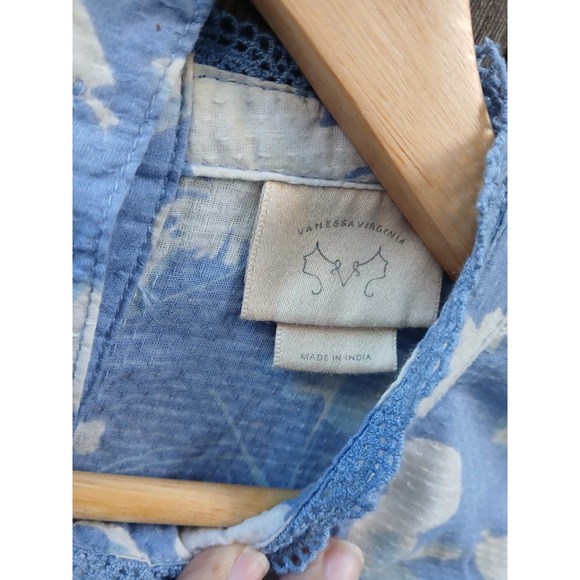 Anthropologie Vanessa Virginia Womens Blue White Floral Marisa‎ Blouse Size 10 - Picture 9 of 9